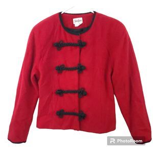 VTG Neiman Marcus Jacket Blazer Red Wool Made in USA Size S Braided Buttons
